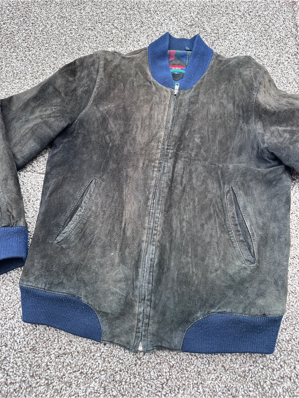Vintage Wynbrier Genuine leather Bomber Jacket with Navy Trim